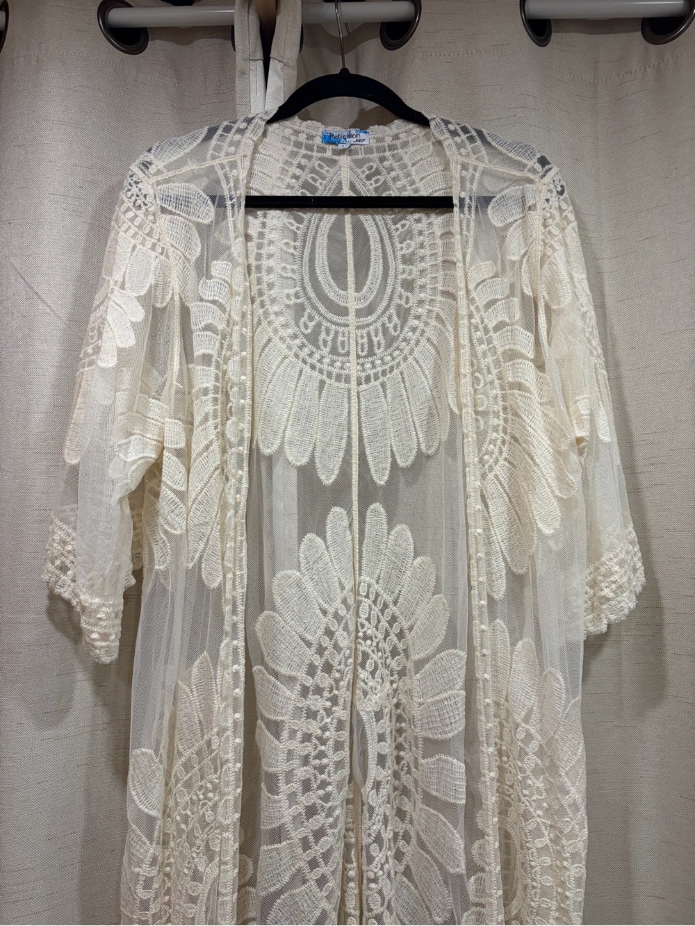 Rebellion Crochet Lace Duster Kimono in Ivory - Picture 2 of 8